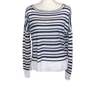 Preppy Light weight sweater linen blue and navy Cynthia Rowley 100% linen